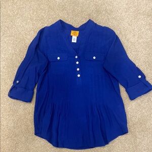 Ruby Rd. Vibrant Blue Blouse with Mandarin Collar